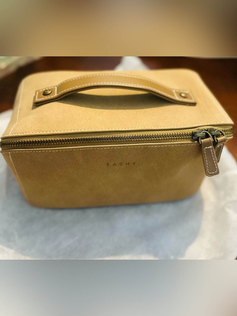 Tan Leather Travel Cosmetic Case